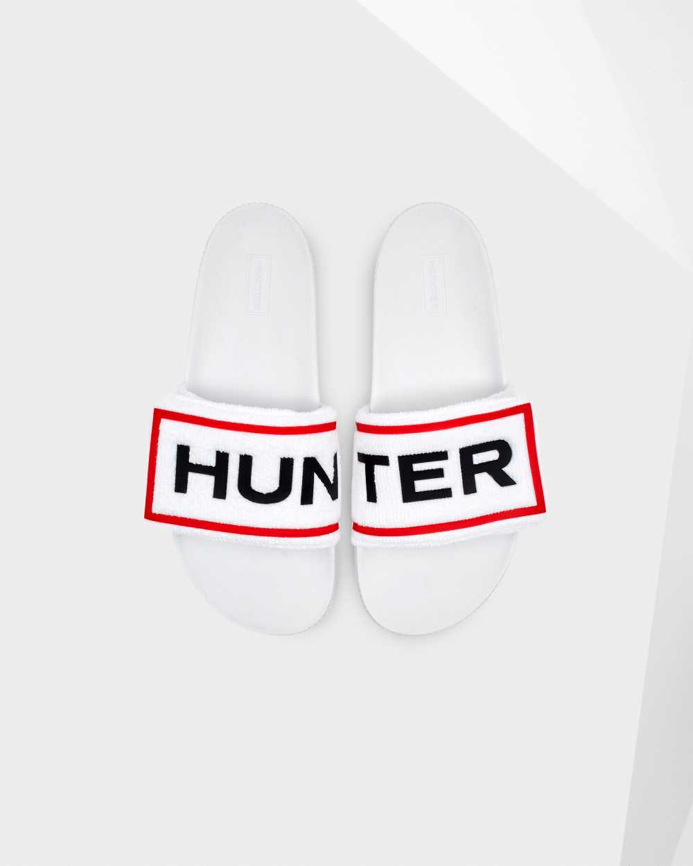 Klapki Damskie Hunter Original Terry Towelling Logo Sandały Białe Przecena | 4913862-HW